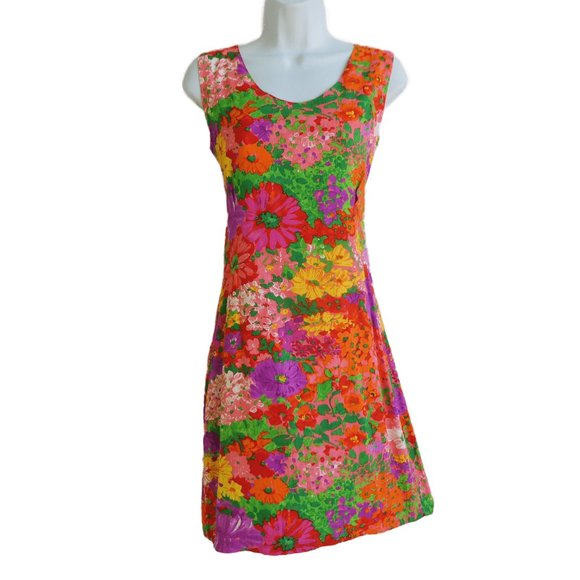 Vintage Y2K Jams World Tank Dress Copyright In Bloom Vibrant Zip Back Slit M